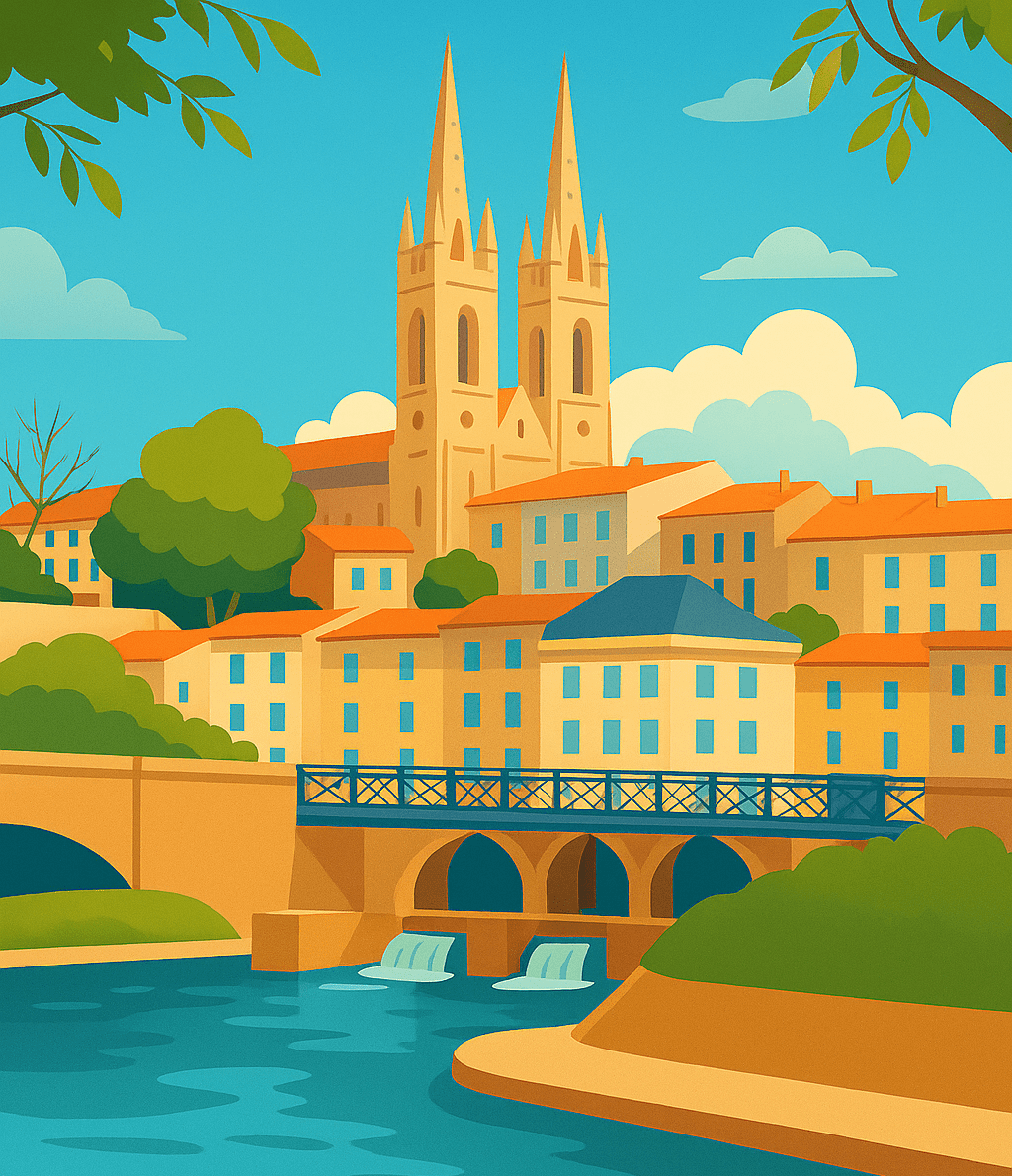 Illustration de Niort – Vue stylisée du centre-ville et du Donjon, représentant l’ancrage local de PixelWP